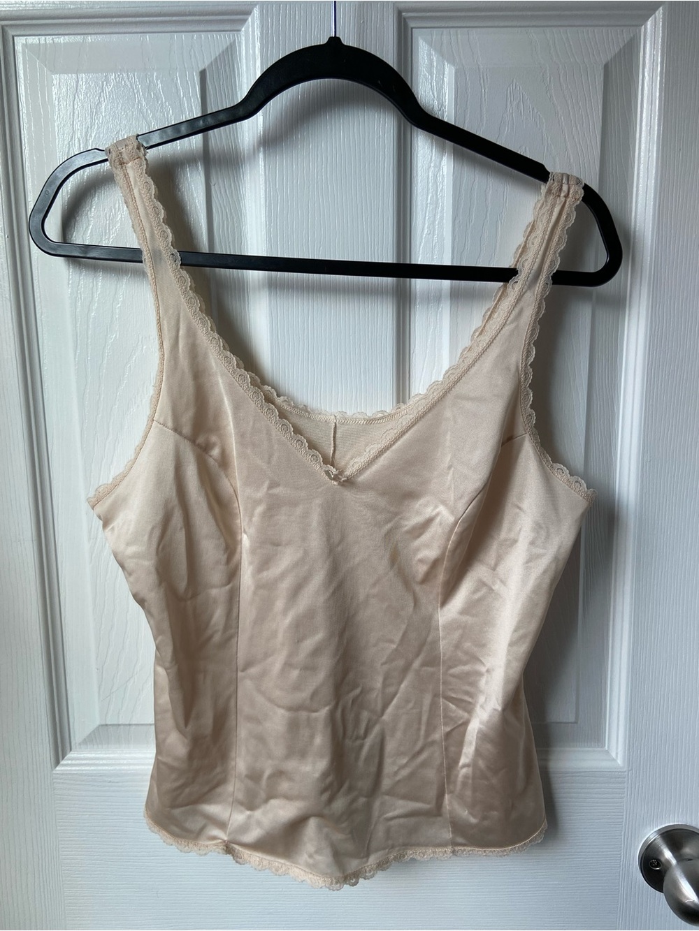 Vintage Light Pink Satin Slip Camisole Tank with Lace Trim
